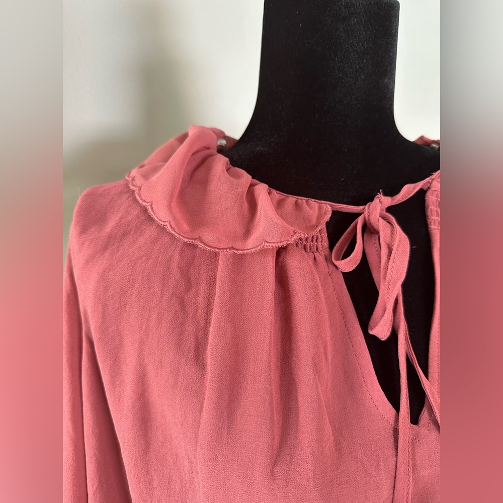 Universal Thread Pink Long Sleeve Tie Front Peplum Blouse - Picture 3 of 8
